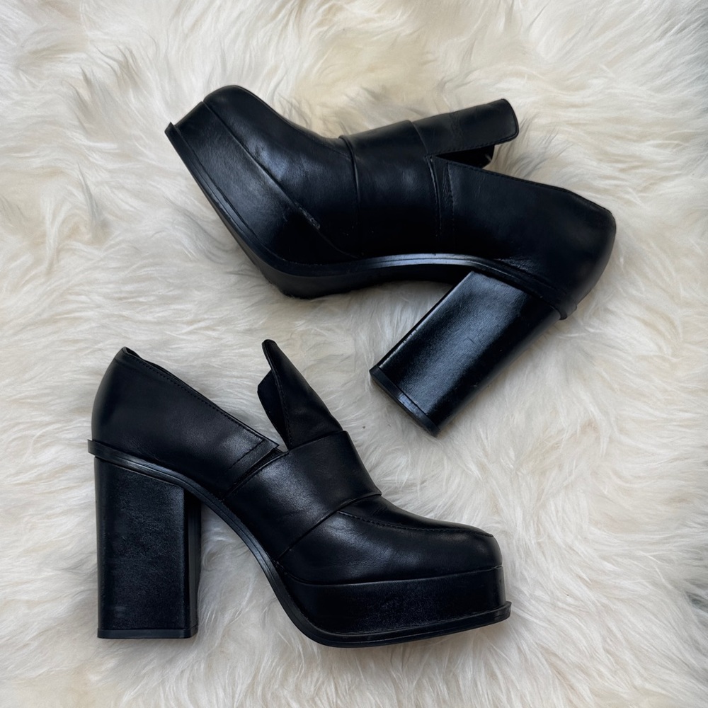 Zara Black Platform Loafer Block Heels  Size 6 (36 EU / 235mm)